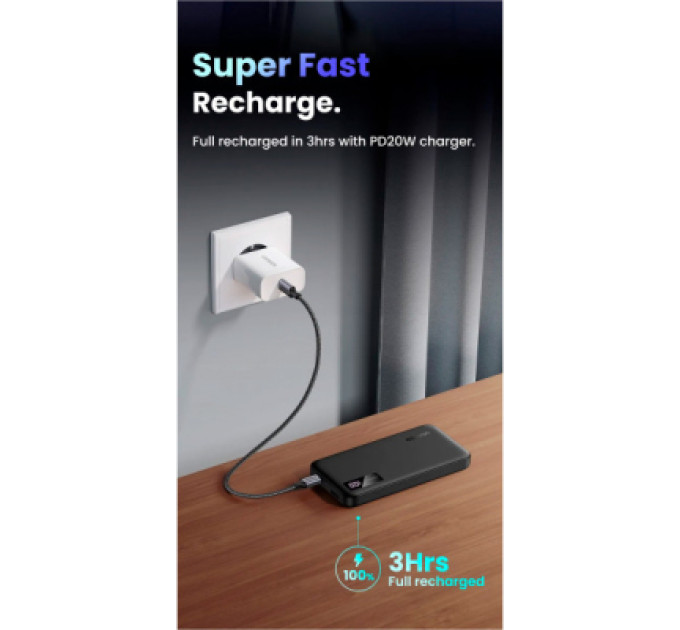 Ugreen Батарея універсальна Ugreen 10000mAh 20W PD, QC/3.0, USB-A, USB-C Black (PB311) (25742)