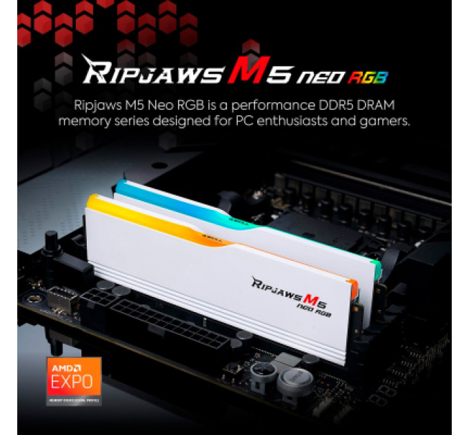 G.Skill Модуль пам'яті для комп'ютера DDR5 32GB (2x16GB) 6000 MHz Ripjaws M5 Neo RGB Matte White G.Skill (F5-6000J3636F16GX2-RM5NRW)