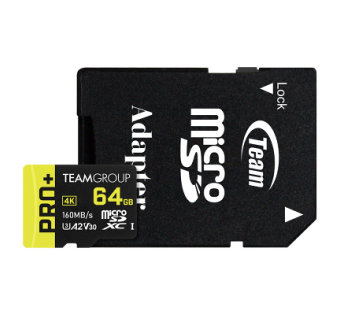 Team Карта пам'яті Team 64GB microSDXC class 10 UHS-I U3 V30 A2 Pro+ (TPPMSDX64GIA2V3003)
