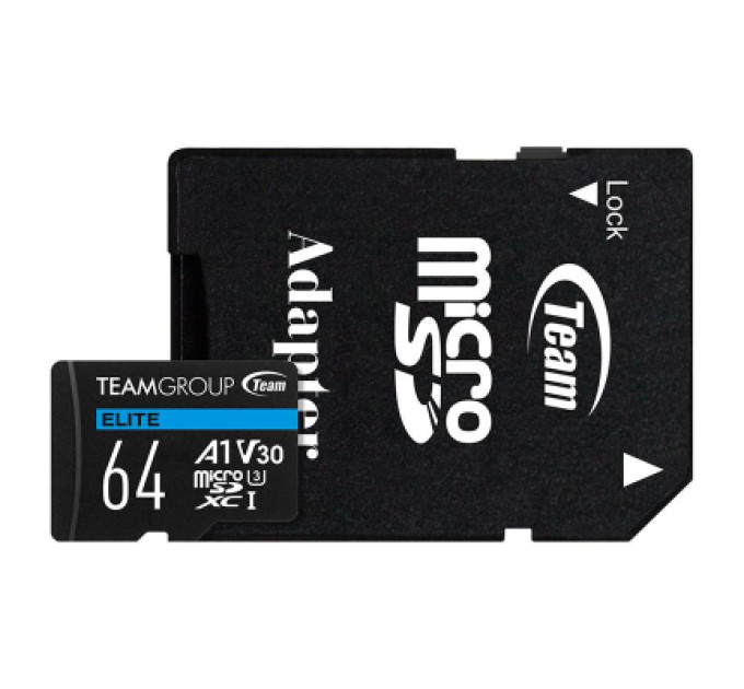 Team Карта пам'яті Team 64GB microSDXC class 10 UHS-I U3 V30 A1 Elite (TEAUSDX64GIV30A103)