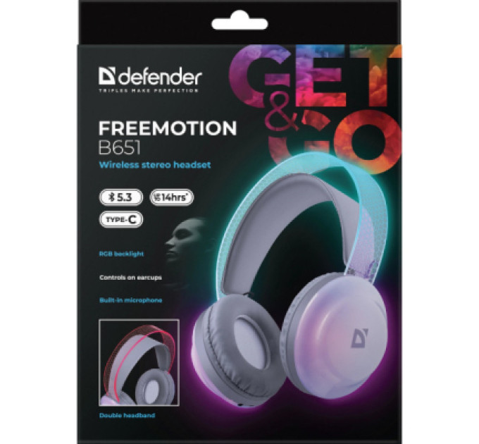 Defender Навушники Defender FreeMotion B651 Bluetooth RGB White (63651)