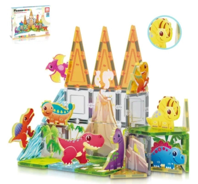 Picasso Настільна гра Picasso магнітний Tiles Dinosaur Set з 8 фігурками динозаврів 38 деталей (817338028848)