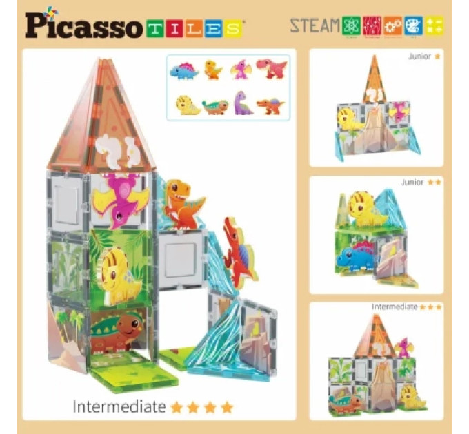 Picasso Настільна гра Picasso магнітний Tiles Dinosaur Set з 8 фігурками динозаврів 38 деталей (817338028848)