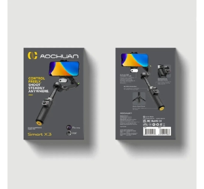 AOCHUAN Стедікам AOCHUAN Professional Gimbal Stabilizer for Smartphone SMART S3 Black (AOCHUAN-SMARTS3-B)