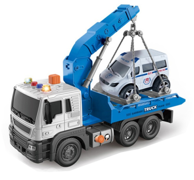CARS S Іграшка CARS S Евакуатор з краном та поліцейською машиною 1:16 (рухомі частини, інерція, звук, світло, вихлоп)