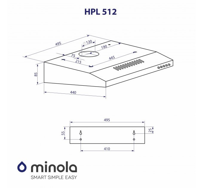 Витяжка  MINOLA HPL 512 WH, Пристінна