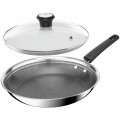Tefal Kitchenware Сковорода Tefal Emotion+ Power, 28см, з кришкою, нержавіюча сталь, серцевина-алюміній, хромована сталь, бакеліт, скло