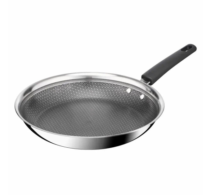 Tefal Kitchenware Сковорода Tefal Emotion+ Power, 28см, з кришкою, нержавіюча сталь, серцевина-алюміній, хромована сталь, бакеліт, скло