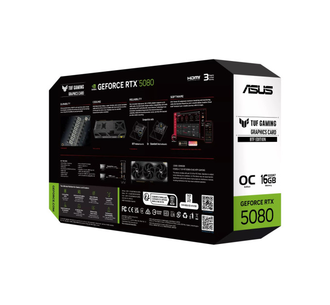 ASUS Відеокарта GF RTX 5080 16GB GDDR7 TUF Gaming BTF OC Asus (TUF-RTX5080-O16G-BTF-GAMING)