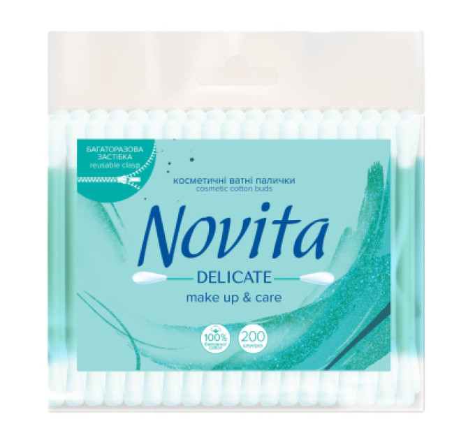 Novita Ватні палички Novita Delicate в поліетиленовому пакеті 200 шт. (4823071615913)