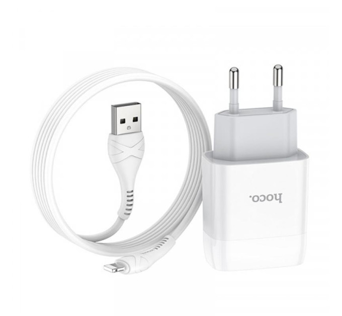 HOCO Зарядное устройство Hoco C72A Glorious (1USB, 2.1А) White (6931474712998) + кабель Lightning