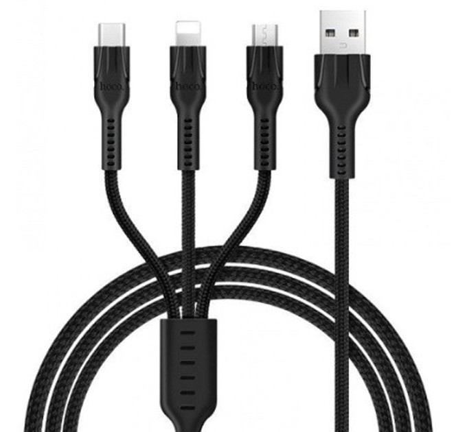 HOCO Кабель Hoco U31 Benay 3in1 USB - Lightning/micro USB/USB-C, 1.2 м, Black (K17892)