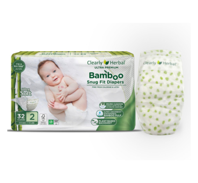 Clearly Herbal Підгузки Clearly Herbal Bamboo, розмір 2 (3-6 кг), 32 шт (1134)