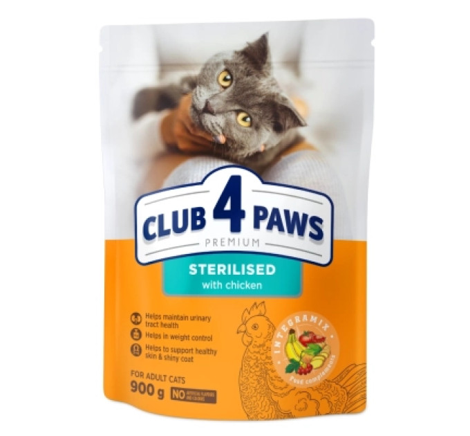 Club 4 Paws Сухий корм для кішок Club 4 Paws Преміум Sterilised з куркою 900 г (4820269144811)