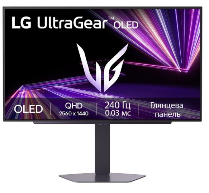 LG monitors Монітор LG 27" 27GX704A-B 2xHDMI, DP, USB, OLED, 2560x1440, 240Hz, 0.03ms, DCI-P3 98.5%, G-SYNC, FreeSync, Pivot, HDR400