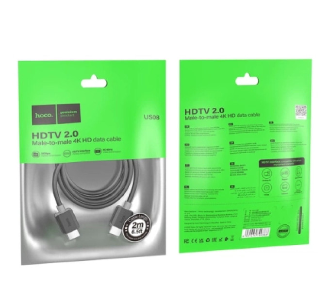 HOCO Кабель мультимедійний HDMI M to HDMI M 2.0m V2.0 4K black HOCO (6931474799395)