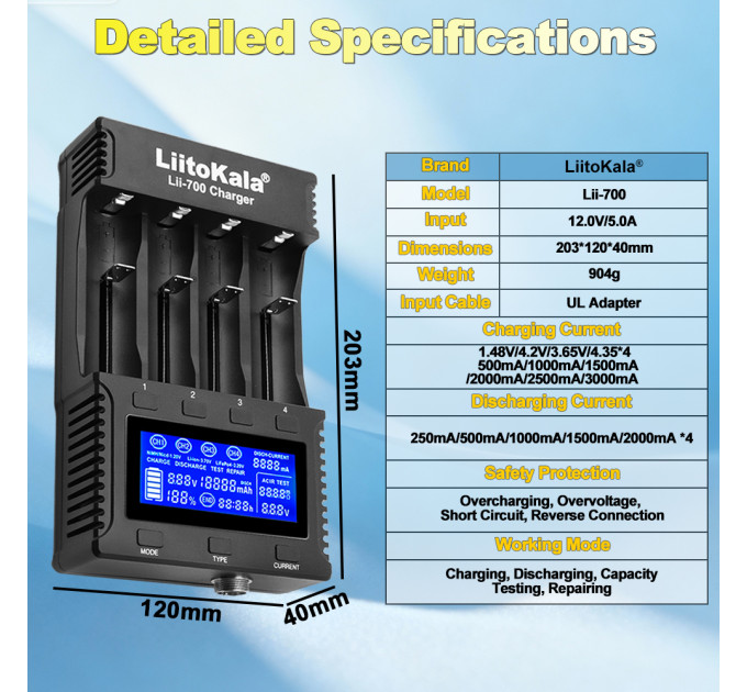 Liitokala Зарядний пристрій Liitokala Lii-700