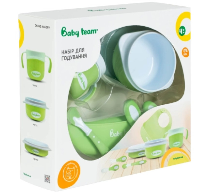Baby Team Набір дитячого посуду Baby Team 7 ед. біло-зелений (6090_зелений)