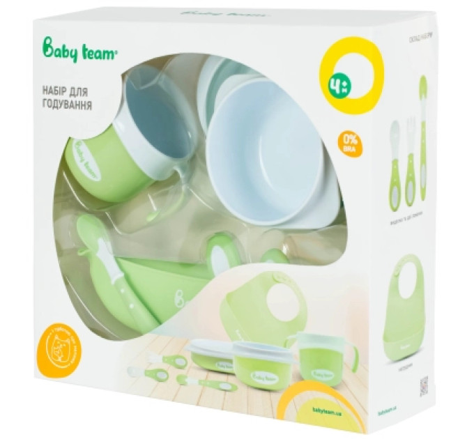 Baby Team Набір дитячого посуду Baby Team 7 ед. біло-зелений (6090_зелений)