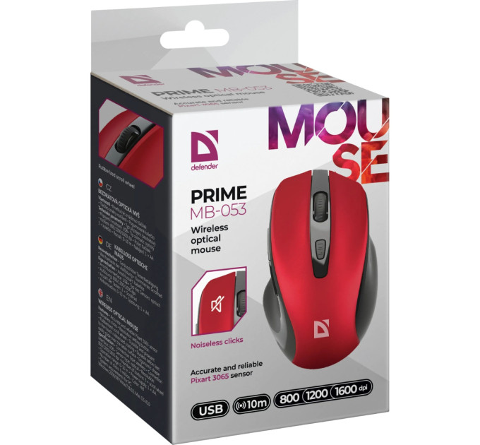 Defender Мишка Defender Prime MB-053 Silent Wireless Red (52052)