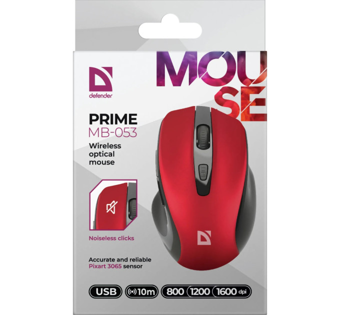 Defender Мишка Defender Prime MB-053 Silent Wireless Red (52052)