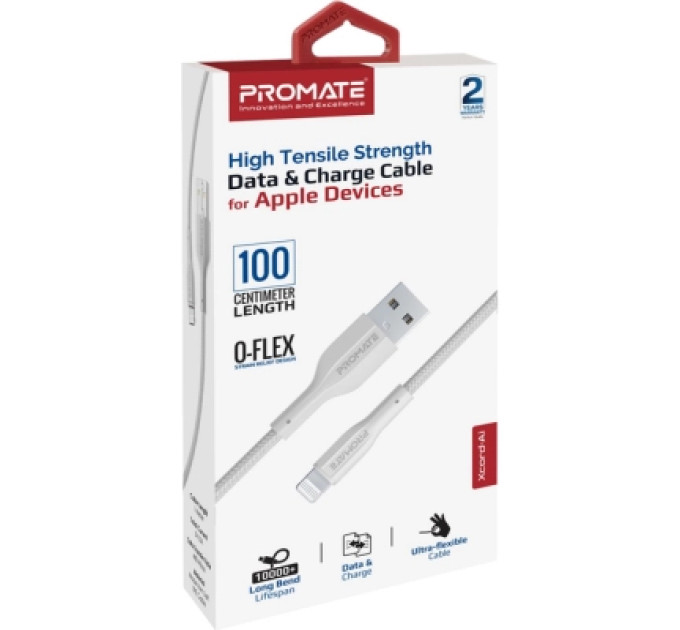 Promate Дата кабель USB 2.0 AM to Lightning 1.0m 2A xCord-Ai white Promate (xcord-ai.white)