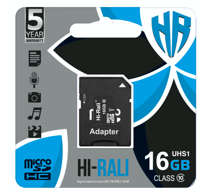 Карта пам`ятi MicroSDHC 16GB UHS-I Class 10 Hi-Rali + SD-adapter (HI-16GBSD10U1-01)