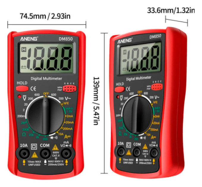 ANENG Цифровий мультиметр ANENG DM850, V, A, R, функція hFE (AN-DM850)