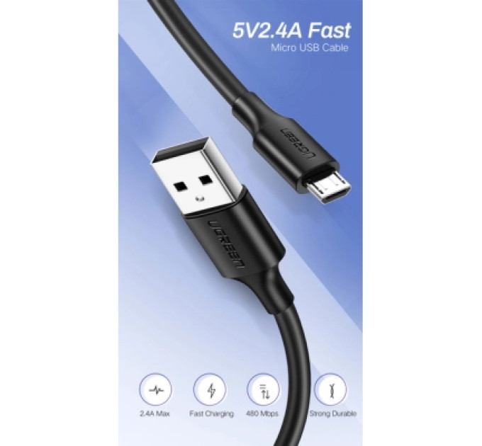Дата кабель USB 2.0 AM to Micro 5P 0.25m 2A US289 black Ugreen (60134)