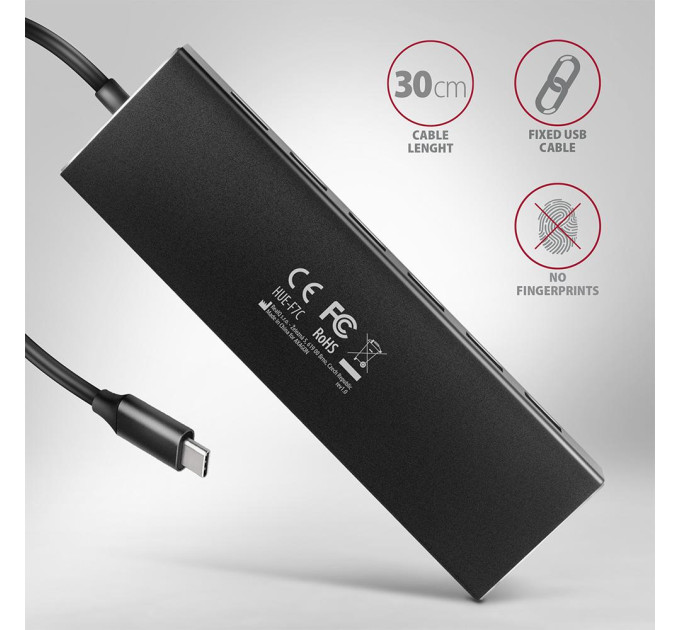 Концентратор USB-C 7PORT FLAT 0.3M HUE-F7C AXAGON