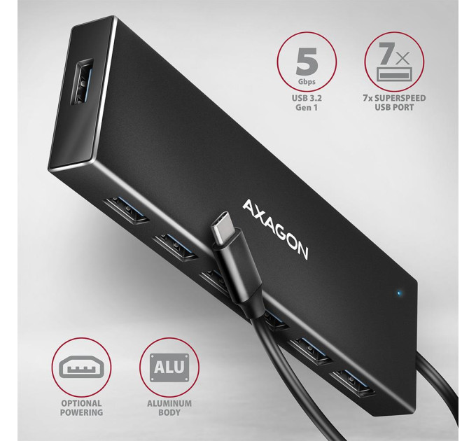 Концентратор USB-C 7PORT FLAT 0.3M HUE-F7C AXAGON