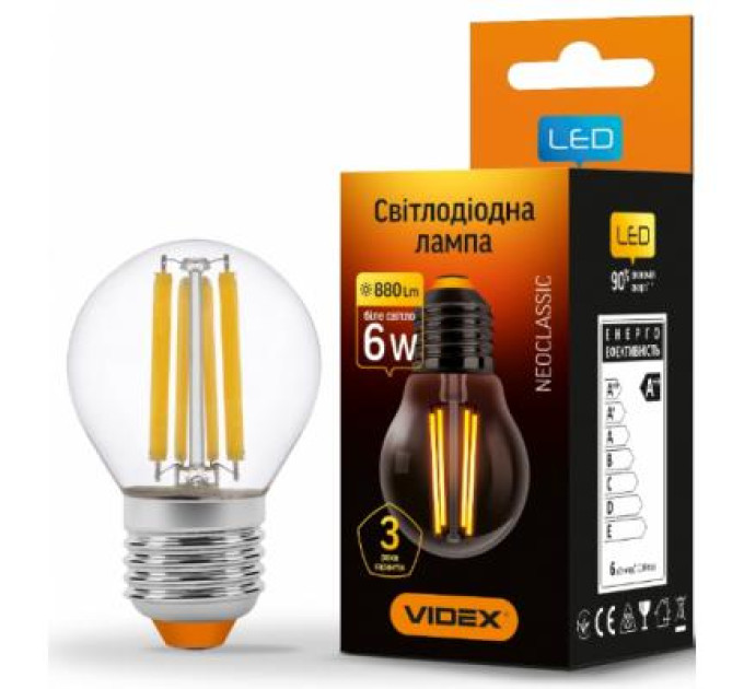 Лампочка Videx Filament G45F 6W E27 4100K 220V (VL-G45F-06274)
