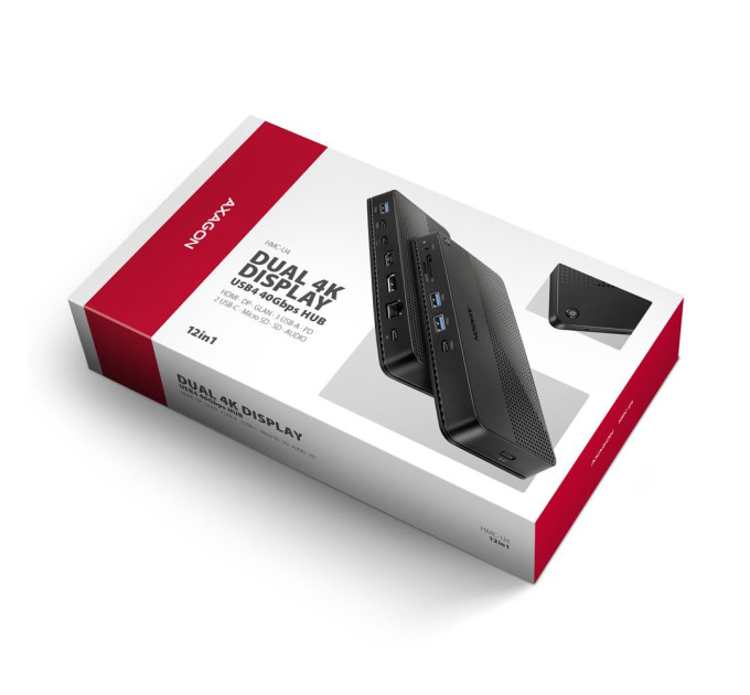 Хаб концентратор AXAGON HMC-U4 USB4 40Gbps DUAL 4K DISPLAY 12in1 dock, Black