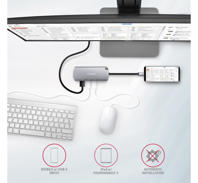 Хаб концентратор AXAGON HMC-6M2 SuperSpeed USB-C COMBO 6in1 hub, Grey