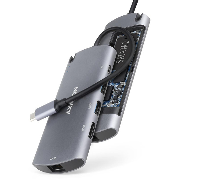 Хаб концентратор AXAGON HMC-6M2 SuperSpeed USB-C COMBO 6in1 hub, Grey