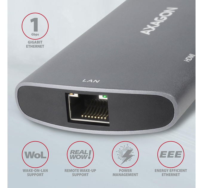 Хаб концентратор AXAGON HMC-6M2 SuperSpeed USB-C COMBO 6in1 hub, Grey
