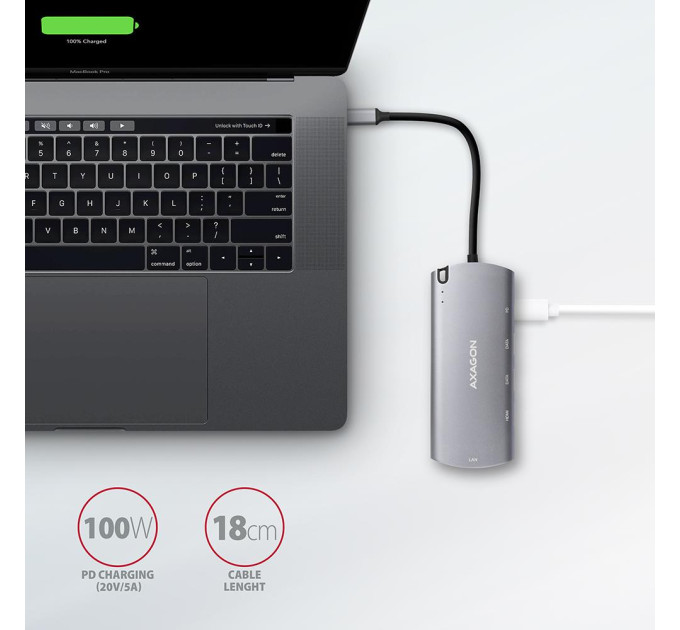 Хаб концентратор AXAGON HMC-6M2 SuperSpeed USB-C COMBO 6in1 hub, Grey