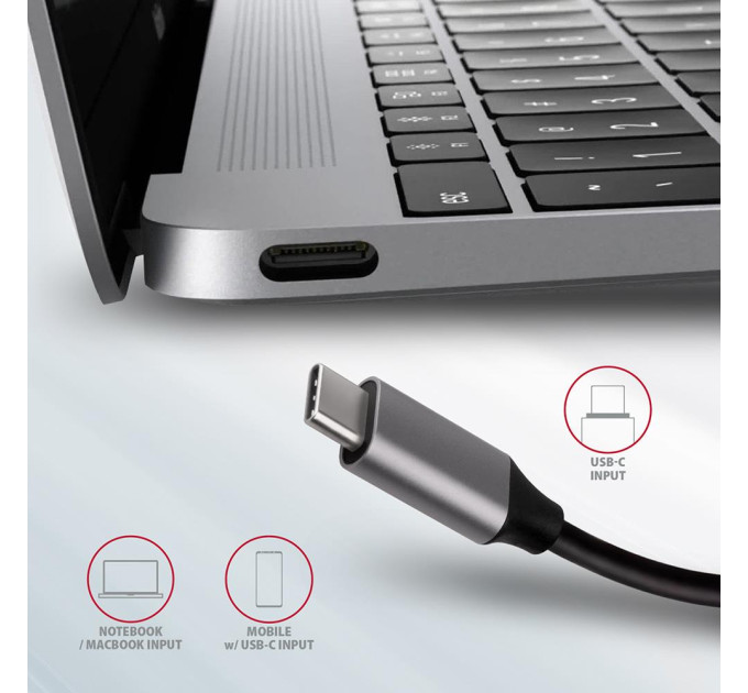 Хаб концентратор AXAGON HMC-6M2 SuperSpeed USB-C COMBO 6in1 hub, Grey