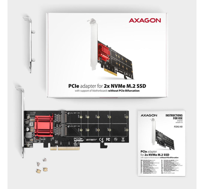 Aдаптер AXAGON PCEM2-ND PCIe 2x NVMe M.2 controller