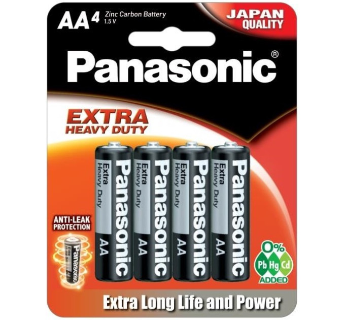 Батарейка Panasonic Extra Heavy Duty вугільно-цинкова AA(R6) блістер, 4 шт.