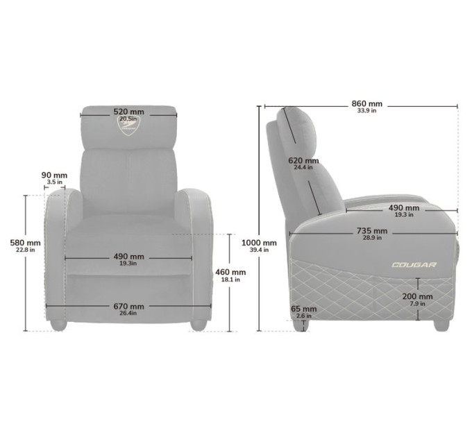 Cougar Крісло-софа Cougar RANGER ELITE Jet Gray, колір сірий