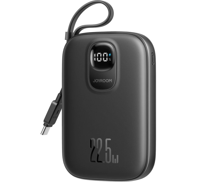 JOYROOM Батарея універсальна JOYROOM 10000mAh, 22.5W, PD, QC, built-in USB-C cable, Black (JR-PBF17)