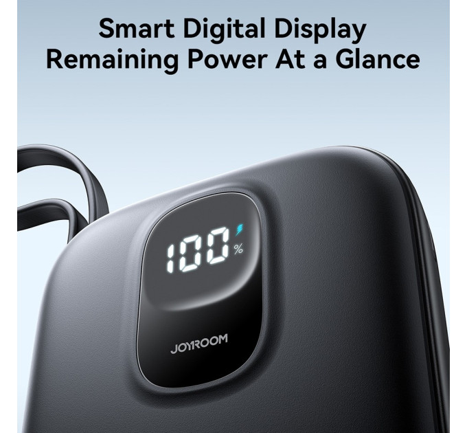 JOYROOM Батарея універсальна JOYROOM 10000mAh, 22.5W, PD, QC, built-in USB-C cable, Black (JR-PBF17)