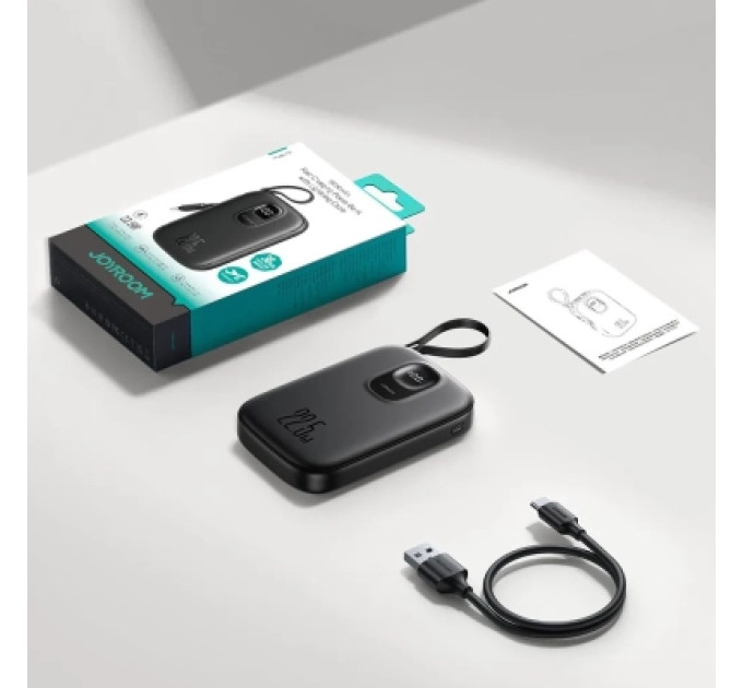 JOYROOM Батарея універсальна JOYROOM 10000mAh, 22.5W, PD, QC, built-in USB-C cable, Black (JR-PBF17)
