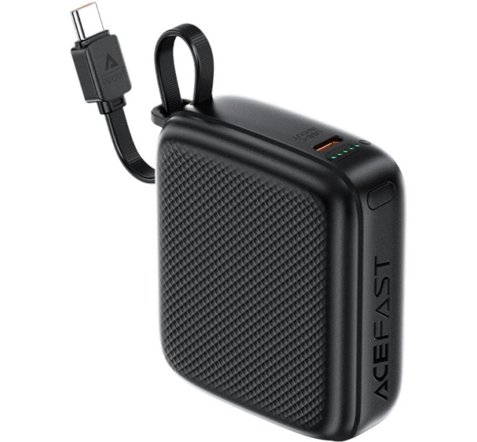 Acefast Батарея універсальна Acefast 10000mAh, 20W, PD, QC/3.0, build Type-C cable, M15, Black (6974316283973)