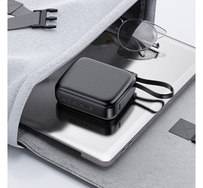 Acefast Батарея універсальна Acefast 10000mAh, 20W, PD, QC/3.0, build Type-C cable, M15, Black (6974316283973)