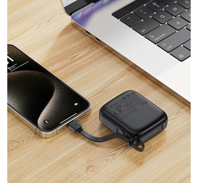 Acefast Батарея універсальна Acefast 10000mAh, 20W, PD, QC/3.0, build Type-C cable, M15, Black (6974316283973)