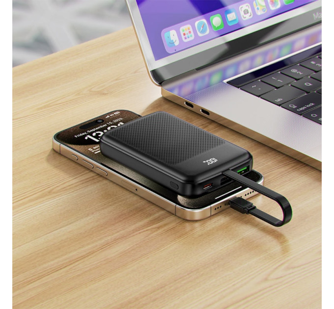Acefast Батарея універсальна Acefast 10000mAh, 22.5W, PD, QC/3.0, build Type-C cable, M13, Black (6974316283959)