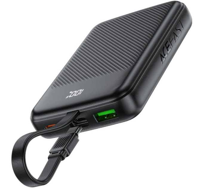 Acefast Батарея універсальна Acefast 10000mAh, 22.5W, PD, QC/3.0, build Type-C cable, M13, Black (6974316283959)
