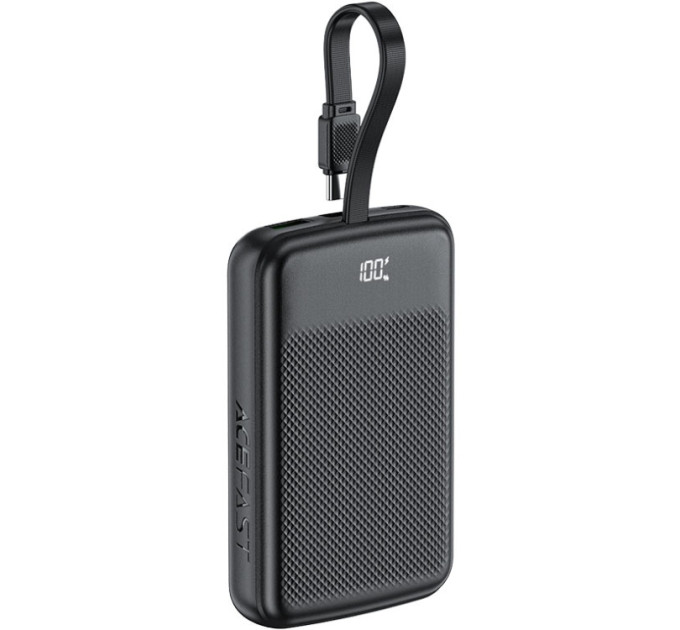 Acefast Батарея універсальна Acefast 10000mAh, 22.5W, PD, QC/3.0, build Type-C cable, M13, Black (6974316283959)